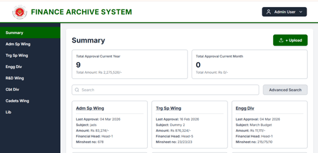 Financial Archive System screenshot